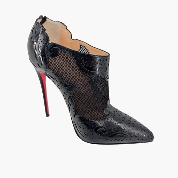 Christian Louboutin Mandolina Black Laser Cut Booties Size 37.5 US 7.5 Women's - Picture 12 of 14
